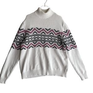 Express Y2K Fair Isle Turtleneck Chunky 3D Knit Cozy Preppy Classic Capsule XL